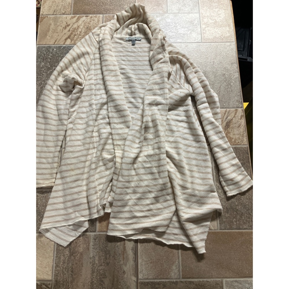 Olivia Sky Striped Open Front Cardigan Sweater Beige Tan Size Small